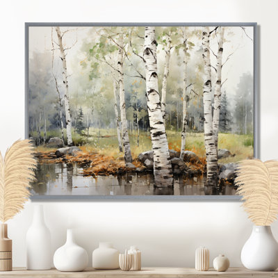 «Green Birch Wood Beauty I - Tree Birch», reproduction sur toile encadrée