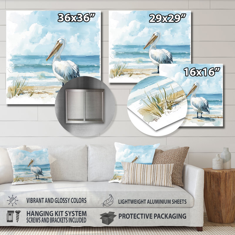 Grand pélican Guardian Of The Shore II - Heron, art mural en métal, H 16 po x l 16 po