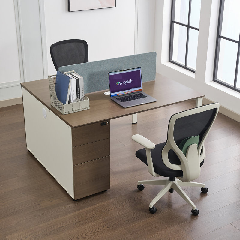  Okeysen 2 Person Workstation Modular Attachable Office Desk with 2 BIFMA-Certified Office Chairs