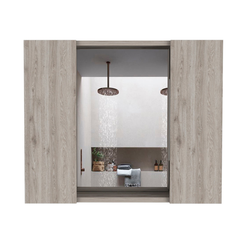 Armoire à pharmacie Artemisa, double porte, miroir, une tablette extérieure - gris clair