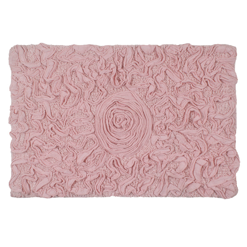 Schoenberger Floral Design Cotton Bath Rug, 24" L x 17" W, Pink