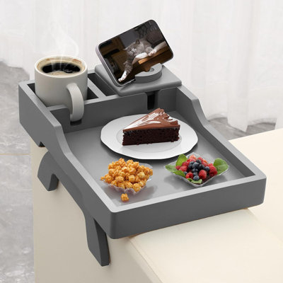 Porte-gobelet 4-en-1 avec support pour téléphone et plateau latéral - Organisateur de canapé multifonctionnel pour les boissons, la télécommande, les collations et les tablettes