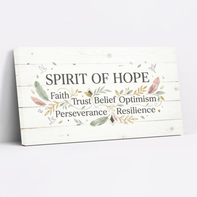 Spirit Of Hope Faith Trust Belief Optimism Perseverance Resilience Canvas Wrapped Wall Art With Floral And Feather Design Rustic Farmhouse Style For Living Room Bedroom Home Decor (Set Of 1)