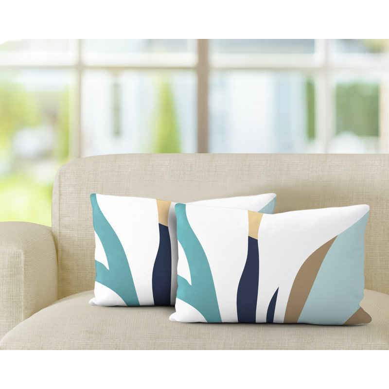 Housse et insert de coussin rectangulaire en polyester pour l'intérieur et l'extérieur, Turquoise / bleu marine / beige