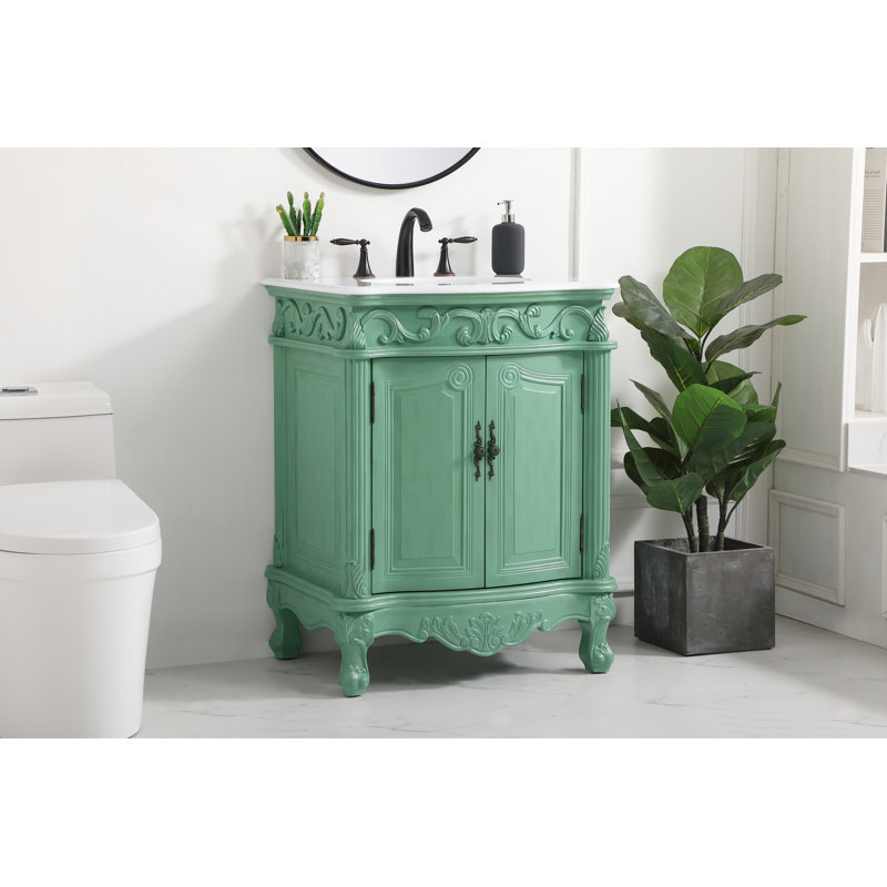 Ensemble de meuble-lavabo simple 27 po Lunette, Menthe rétro, Blanc Ivoire