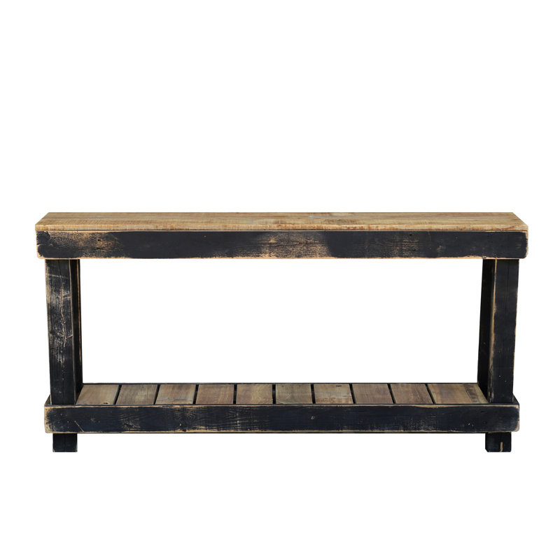 Console 60 po en bois récupéré de luxe noir, Noir, naturel, 60"