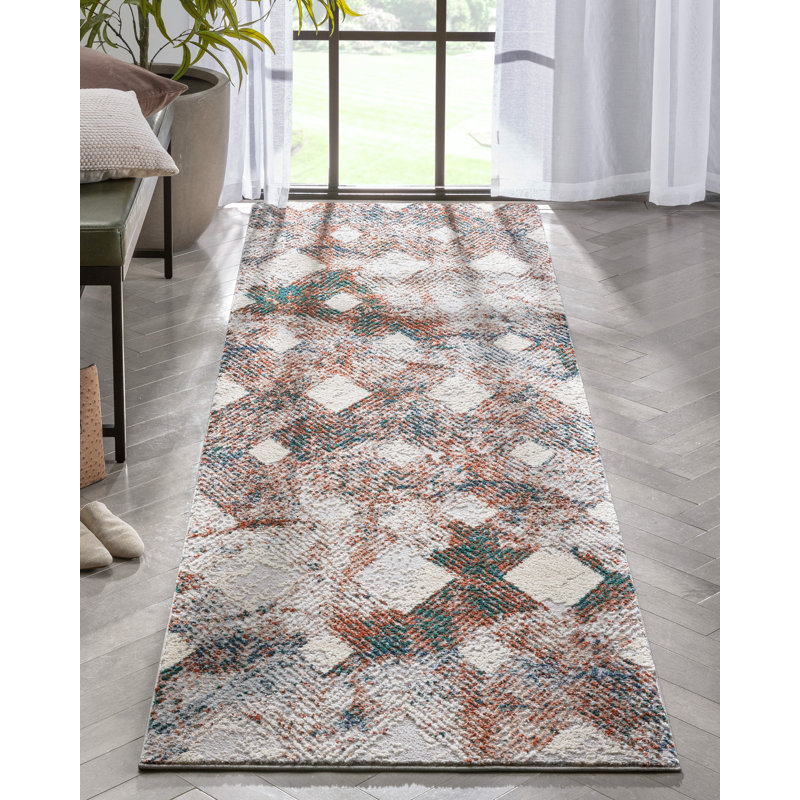 Leona Geometric Synthetic Area Rug, Runner 80 x 300cm