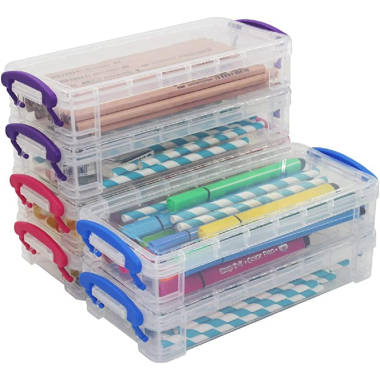 Rebrilliant 6 Pack Clear Large Capacity Plastic Pencil Box /Pencil Case, Brush Painting Pencil Storage Box for Kids, Office Supplies Organizer Storage Box for Cra