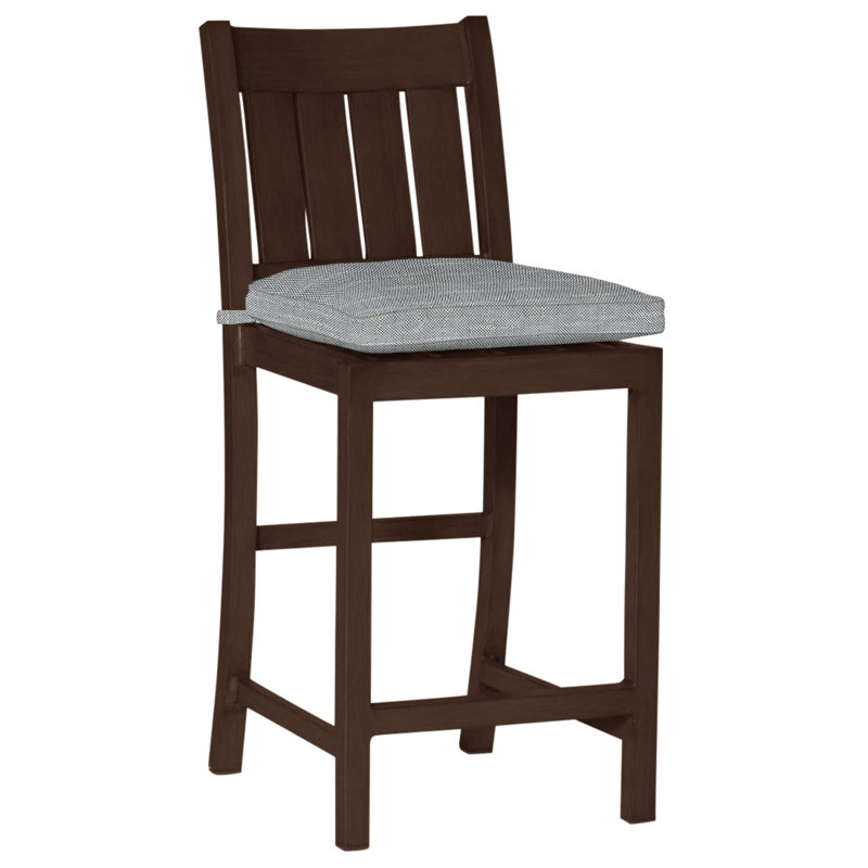 Club 24" Patio Bar Stool with Cushion, No Welt, Mahogany, Intermix Indigo