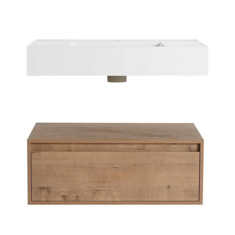 Wall-Mounted Bathroom Vanity With Resin Sink And Soft Close Drawer, Bathroom Vanity For Home, Apartment