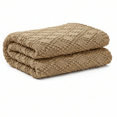 Knitted Chunky Weighted Blanket, 60"x80", 20 Lbs, Breathable, Machine Washable, Beige, Queen Size