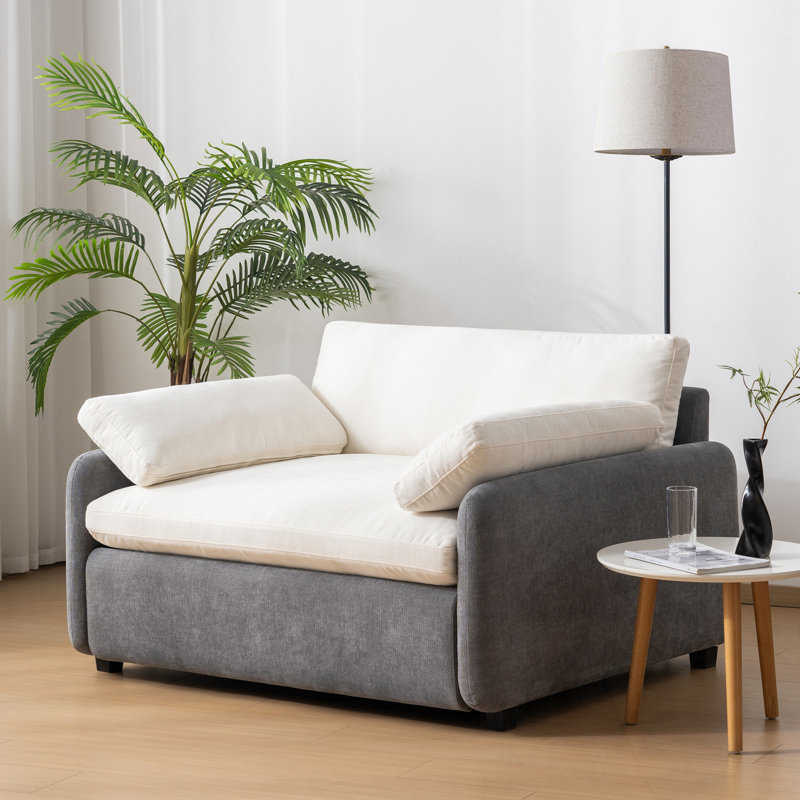 Canapé simple en chenille avec 2 coussins, Crème/gris