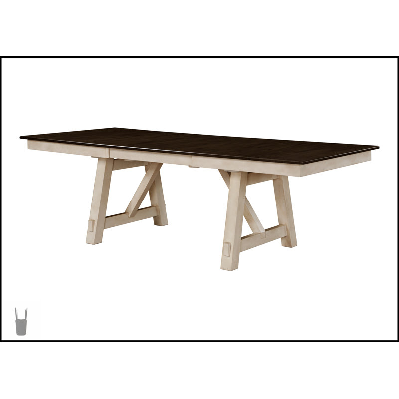 Ensemble de table de salle à manger extensible de style maison de campagne avec une finition bicolore gris craie, des chaises rembourrées, un banc et des feuilles de réfectoire autoportantes pour des sièges polyvalents
