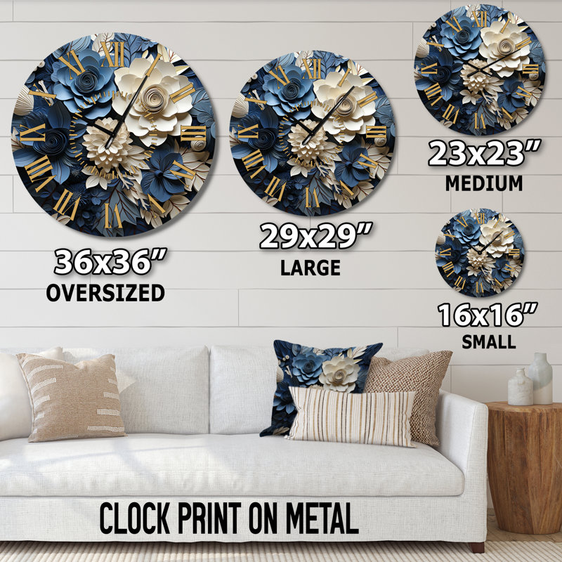 Horloge murale Blue Flower Crafted Delights I - Fleurs, Grand