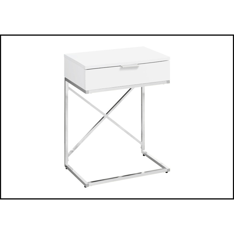 Table d'appoint avec structure en X chromée, Argent argent, Blanc