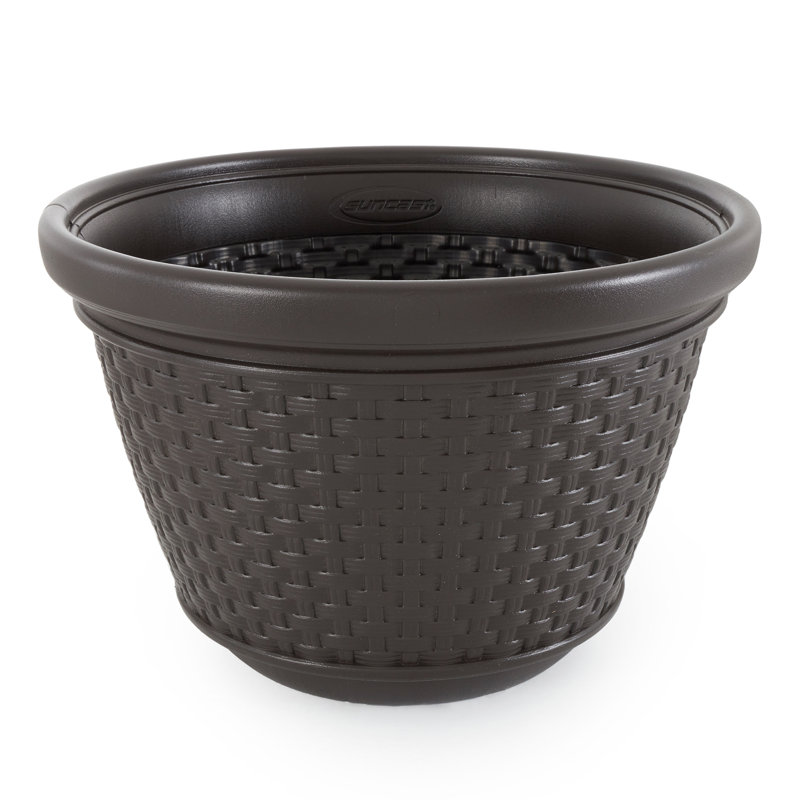 Dark Brown Resin Wicker Garden Hose Storage Pot Set