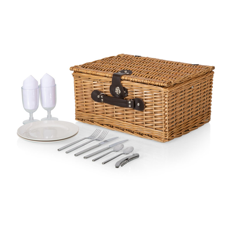 Panier de pique-nique classique en osier avec ensemble repas pour 2 personnes