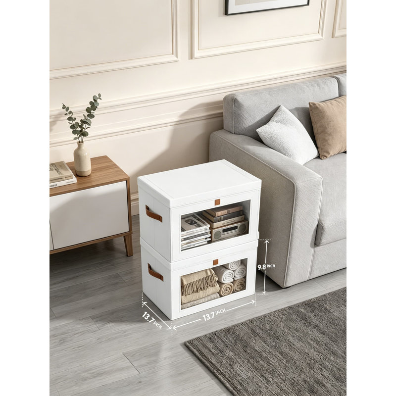 Fabric Storage Bins with Front Open Window, 3 Pack Closet Shelf Organizer Baskets, Stackable Decorative Boxes for Home, Dorm, White, 13.7 x 9.8 x 9.8 Inches