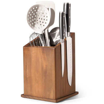 Porte-couteaux magnétique sans couteaux, porte-ustensiles de cuisine en bois d'acacia avec aimant puissant, porte-couteaux universel pour couteaux, ciseaux et ustensiles