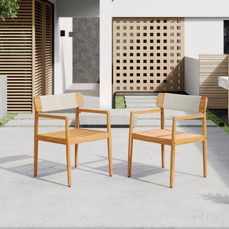 Outdoor Patio Dining Table And Chair Set, Acacia Wooden With Armrests, Suitable For Outdoor Dining And Leisure Places