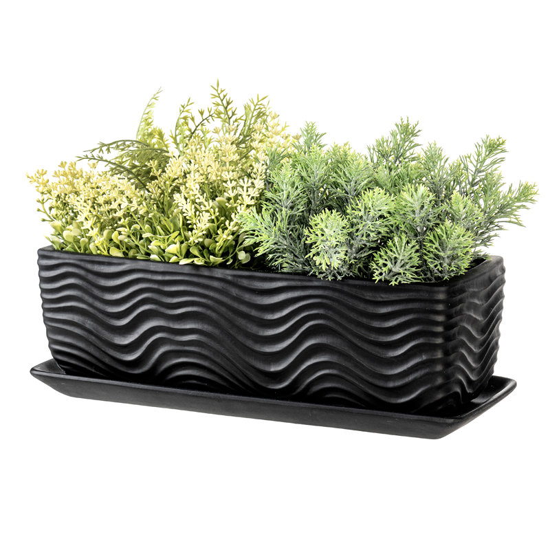 Textured Ceramic Indoor Planter Pot, Black