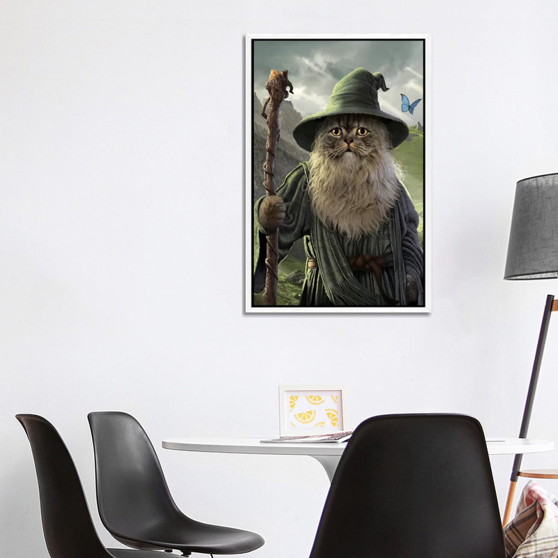 Catdalf by Vincent Hie - Print on Canvas, 101.6 cm H x 66.04 cm W, White Framed