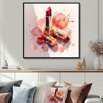 Glam Golden Red Lipstick - Fashion Accessories Wall Art Print