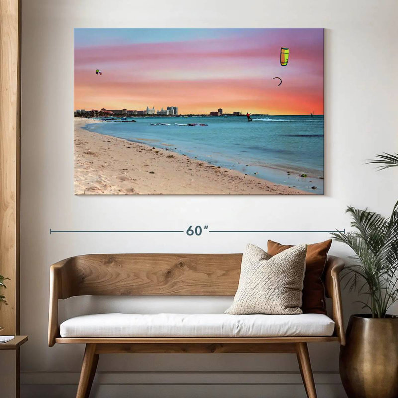 Coucher de soleil à Palm Gillard Aruba, H 34 po x l 51 po