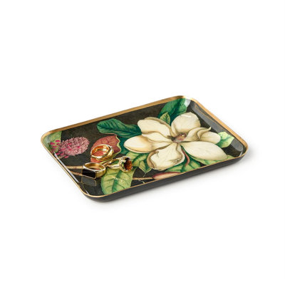 Vintage Floral Print Set of 4 Metal Trinket & Desk Trays – Decorative Iron & Enamel Collection