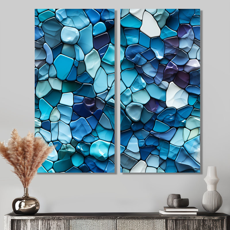 Ocean Blue Mosaic Turquoise  - Tropical Wall Art 2-Pieces, 40" H x 40" W, Framed Wrapped Canvas, Does Not Apply