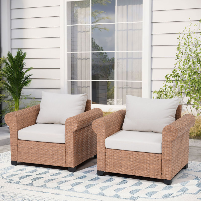 Outdoor Rattan Patio Chair With Cushions ( Set of 2)