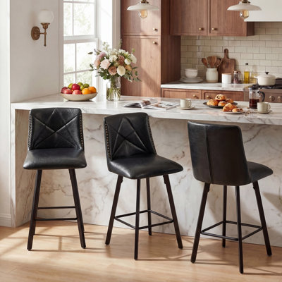 Tabouret de bar pivotant, chaise de bar rembourrée de 24,5 po avec pieds en métal