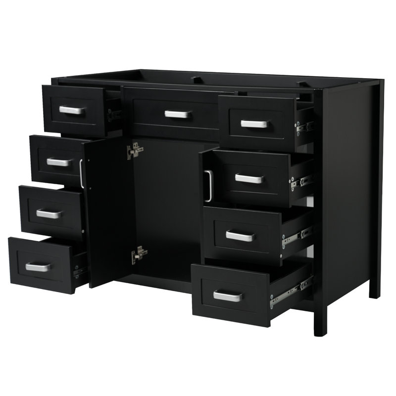 Meuble-lavabo 47 po sans lavabo, armoire seulement, 2 portes et 8 tiroirs, système de fermeture en douceur, design classique, noir