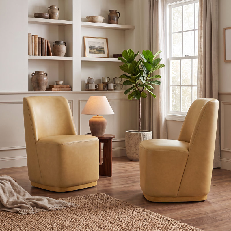 Chaises de salle à manger rembourrées Geelt, Cuir véritable sable brun