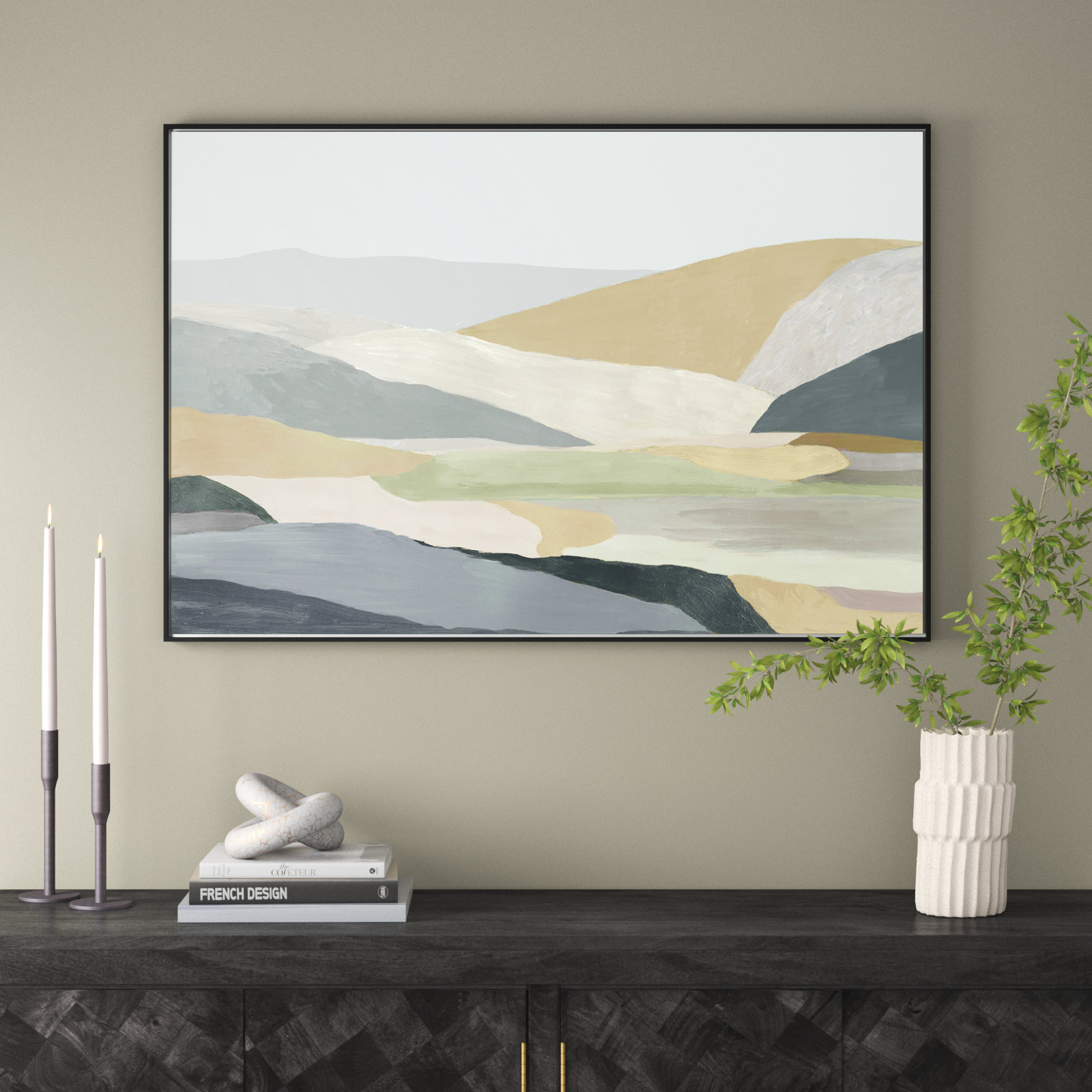 Warm Hills I - Picture Frame Painting Print on Canvas, Black Canvas , 41.5" H x 61.5" W x 2" D