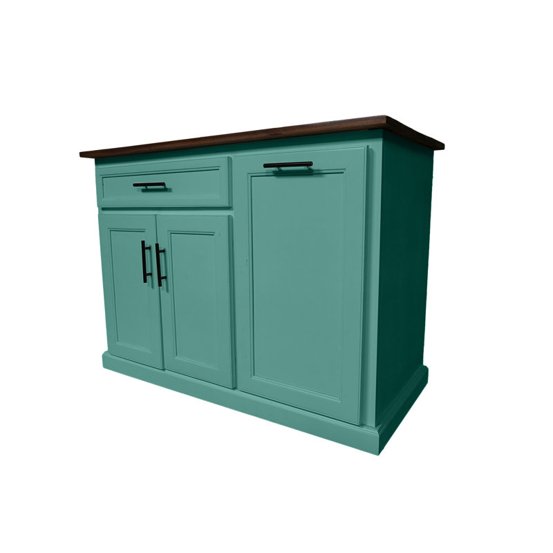 Îlot de cuisine moderne en bois massif de 60 po avec compartiment à poubelle, Fiesta turquoise
