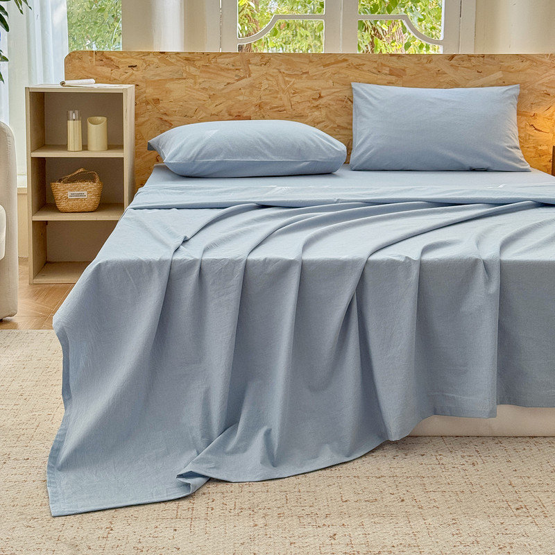 Ensemble de literie 100% coton lavé 4 pièces, 1 drap-housse, 1 drap plat et 2 taies d'oreiller, ensemble de draps texturés confortables