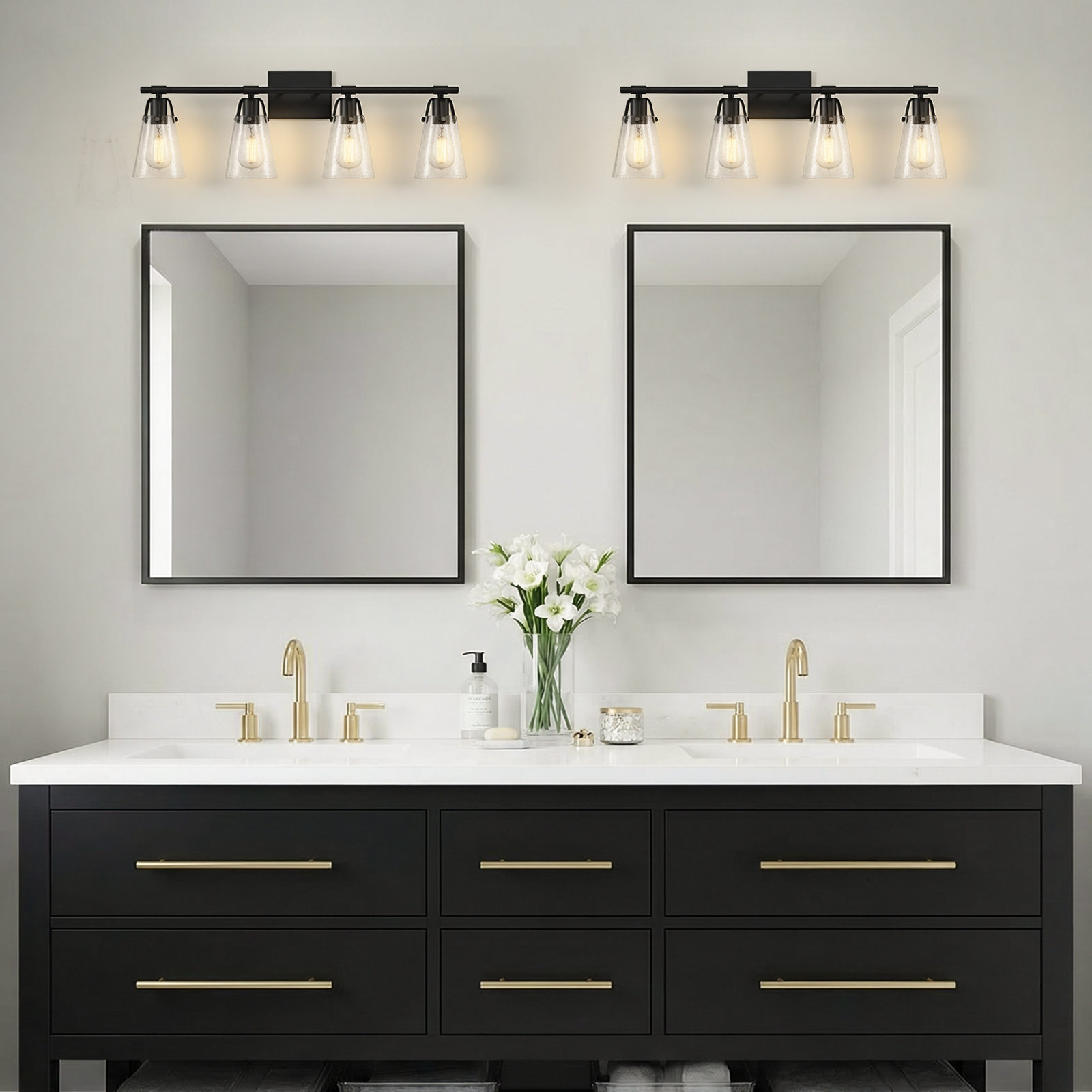 August Grove® 4-Light Seeded Glass Vanity Light, Matte Black, 4 Lights