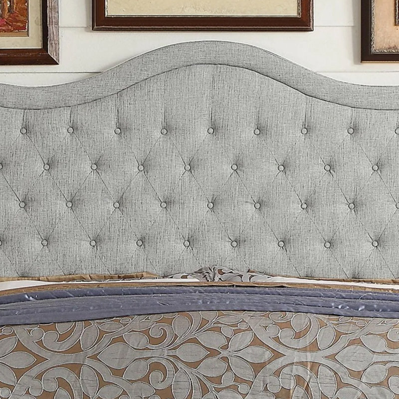 Structure de lit rembourrée en tissu avec tête de lit réglable, support à lattes de bois, lit plateforme capitonné, Gris