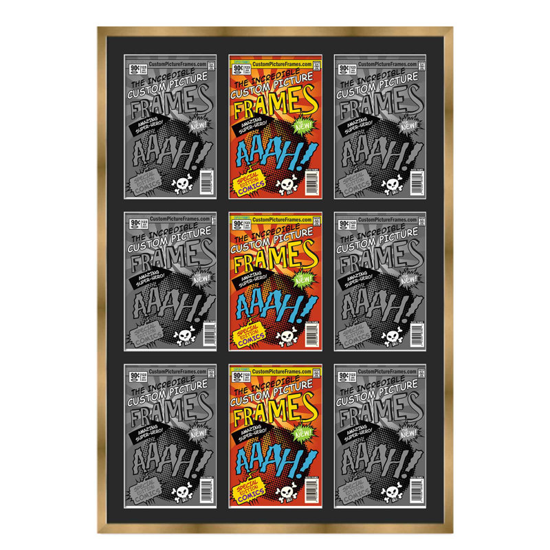 9 tapis de cadre 9 bandes dessinées pour afficher 9 bandes dessinées UV UV, support et matériel de suspension, Or / noir