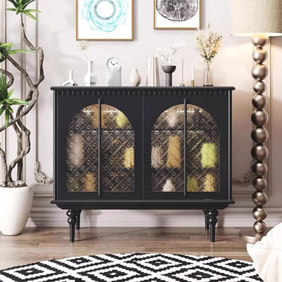 Black Solid + Manufactured Wood Glass Sideboard