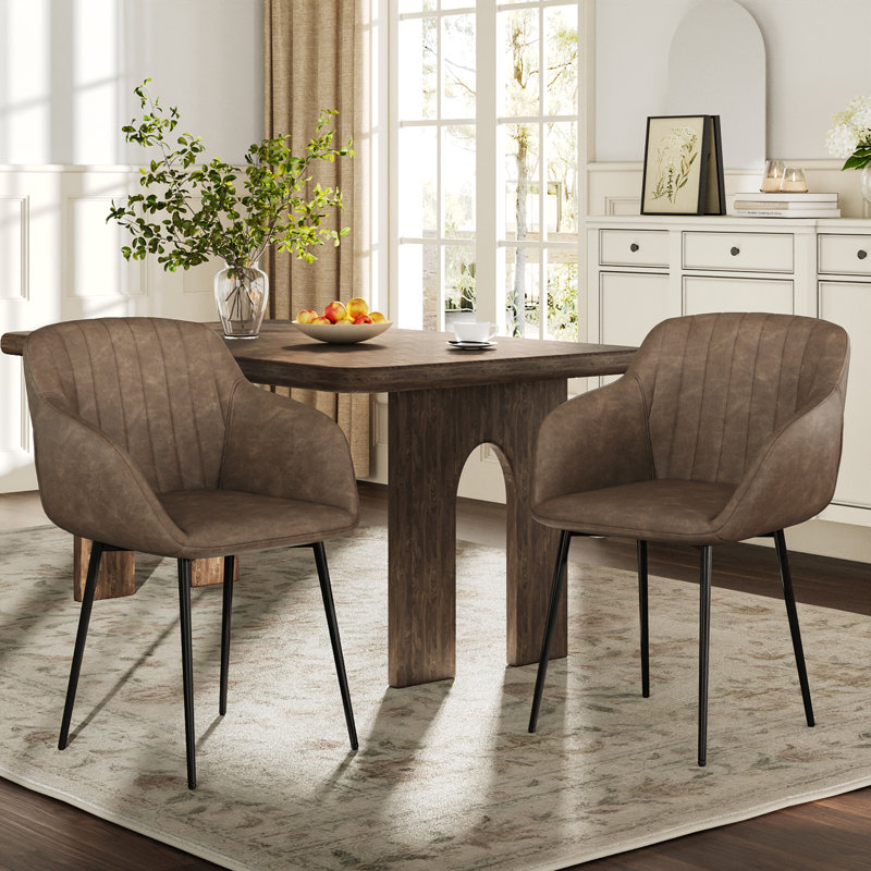 Modern Faux Leather Upholstered Dining Chairs with Metal Legs, 2, Dark Brown PU