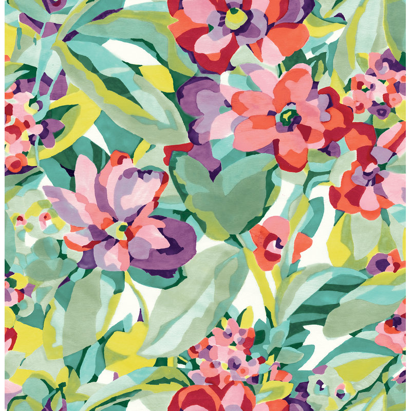 Papier peint adhésif Heather Belles Fleurs, Bleu / Vert / Rouge