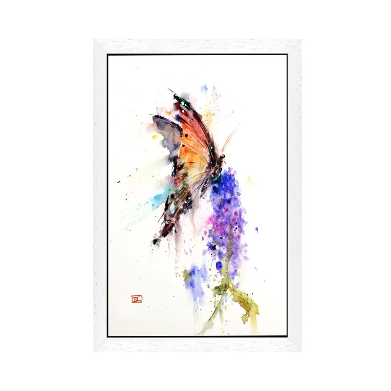 Butterfly II 1 Piece Floater Frame Painting on Canvas, White