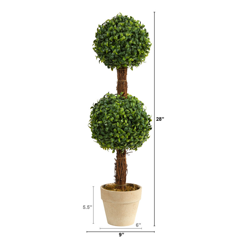 Topiaire de buis artificiel en pot, H 28 po x l 9 po x P 9 po, Beige