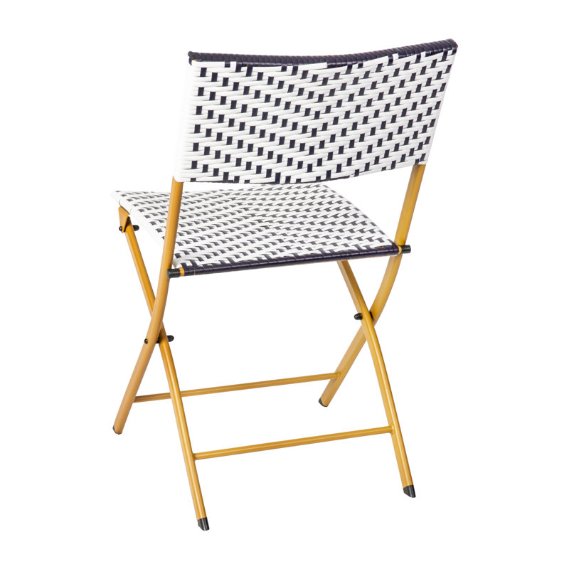 Three Piece Folding Set in PE Rattan with Metal Frames for Indoor and Outdoor Use, Navy/White
