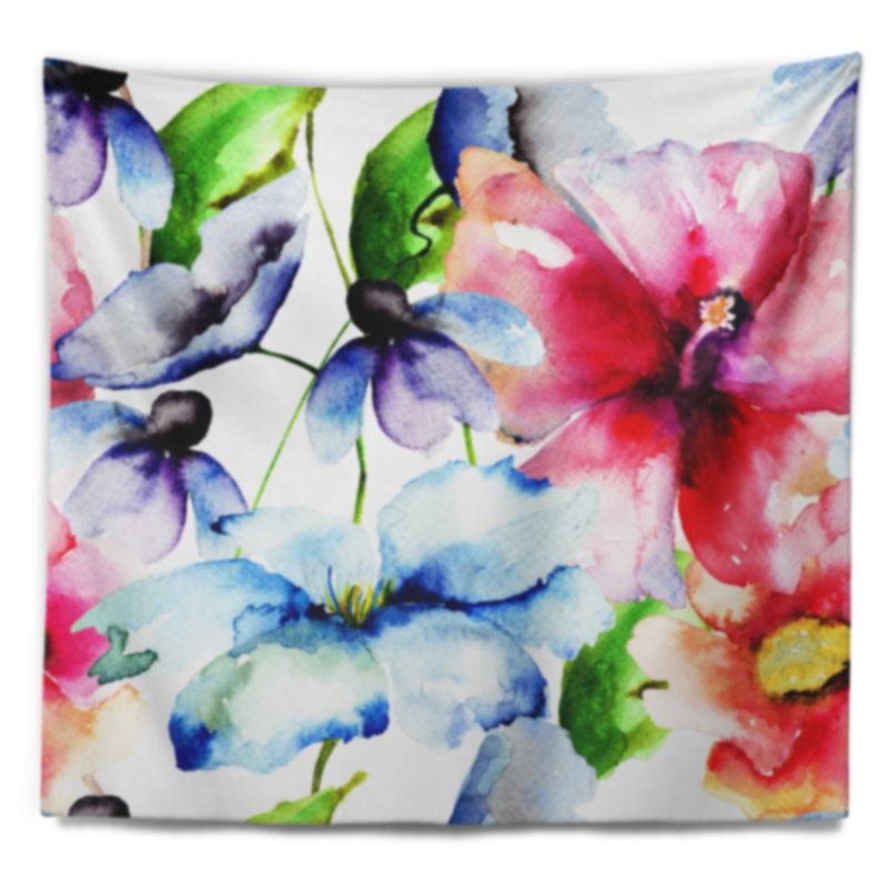 Tapisserie d'aquarelle de fleurs partout Floral, H 50 po x l 60 po
