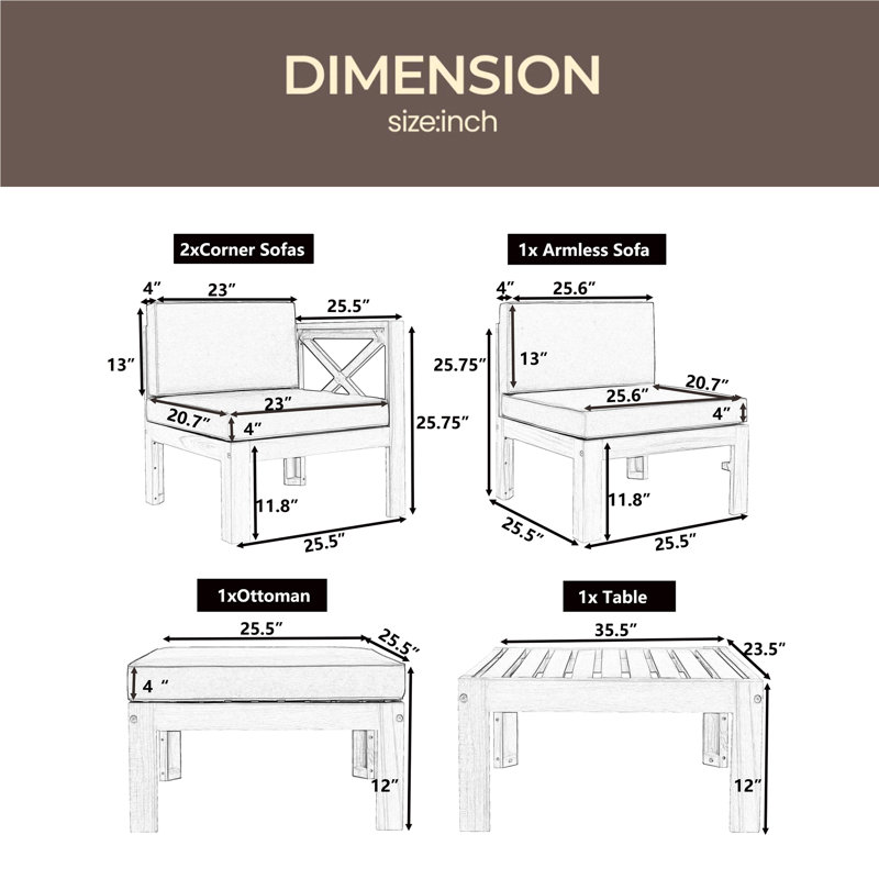 Ensemble de conversation modulaire avec canapé et coussins 5 pièces, Beige