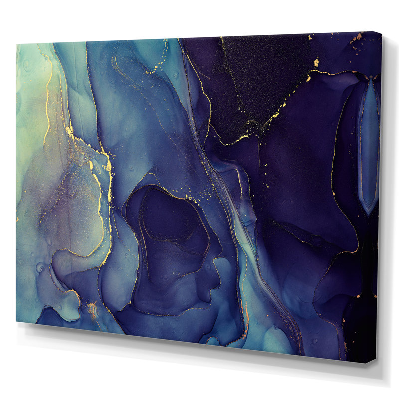 Abstrait, art mural sur toile, impression à l'encre liquide bleue, H 40 po x l 60 po, Toile tendue, Sans cadre