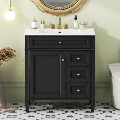 Single Bathroom Vanity With Sink, Bathroom Storage Cabinet With 2 Drawers And A Tip-Out Drawer, Bathroom Storage For Home